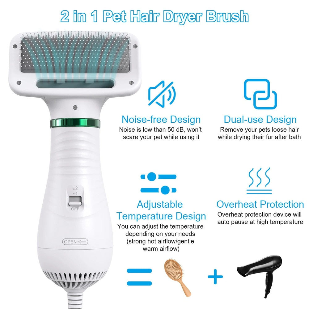 2-in-1 Portable Dog Hair Dryer & Grooming Brush