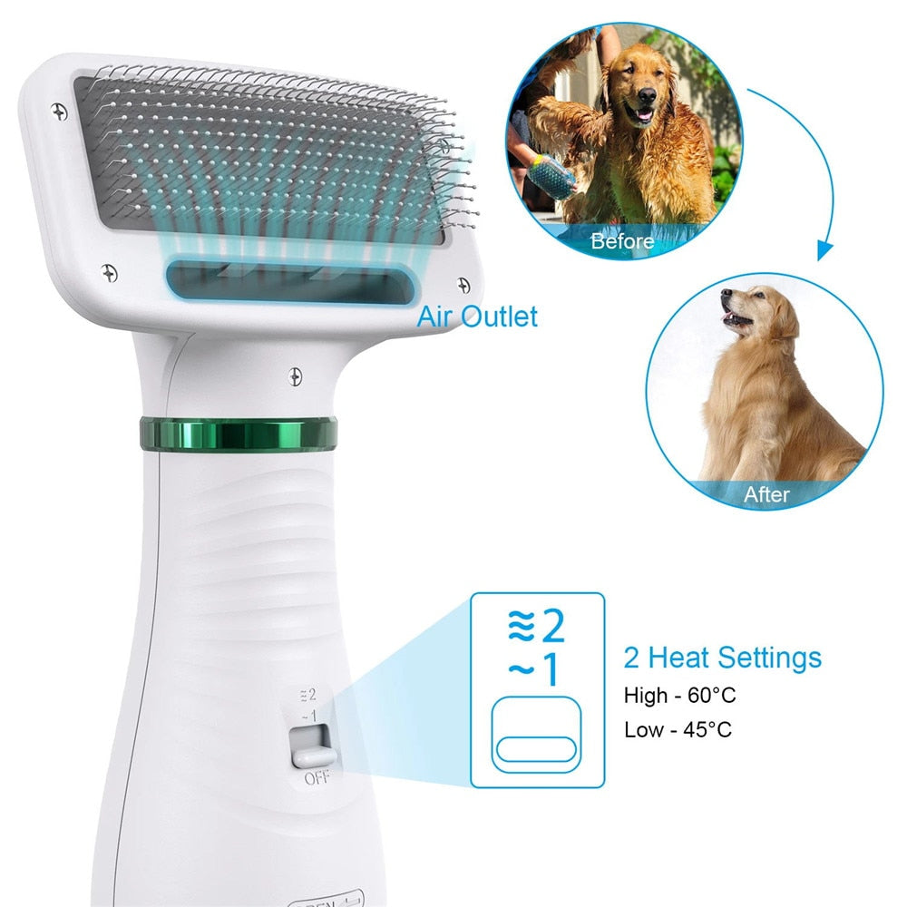 2-in-1 Portable Dog Hair Dryer & Grooming Brush